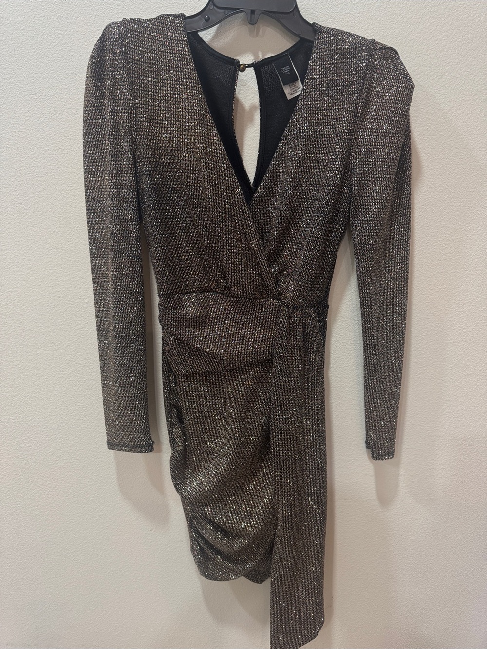 Gibiu medium Sequin Wrap-Style Long Sleeve Dress - Black Metallic